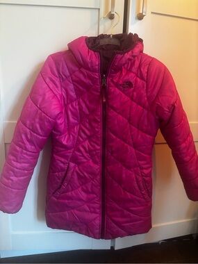 The North Face Girls' Pink Quilted Hooded Perrito Jacket Size Medium 10/12